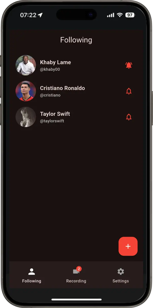 App showing offline recording interface